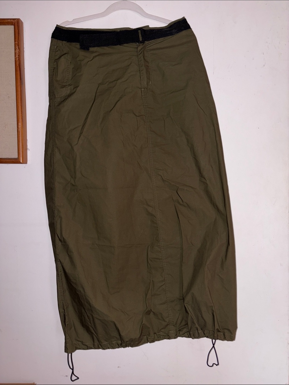 Olive Green Drawstring cargo Midi Skirt